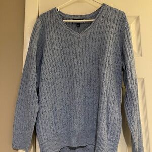 Karen Scott Light Blue V-Neck Cable Sweater